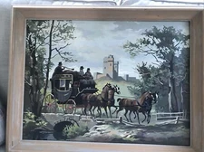 Vintage Paint by Number 'Stage To London' Horse & Carriage England Painting 