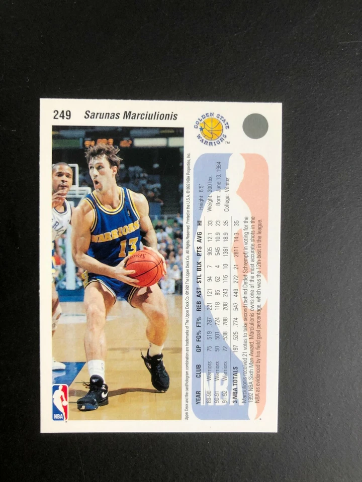 1992 SARUNAS MAMARCIULIONIS Upper Deck Basketball Card.# 249 Made in USA - Image 4 of 4