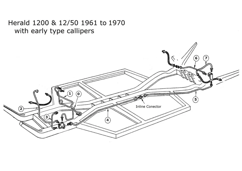 Juego de tuberías de freno y embrague Triumph Herald 1200 y 1250 Cupro Nickle 2112LBS Foto 2 de 4