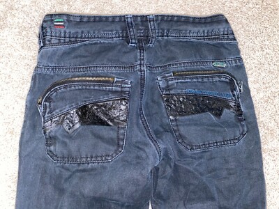 Diesel Men Jeans Zip-Up Back Pockets Rider Black Gray Button