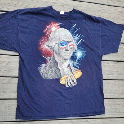 VTG Independence Day Shirt XXL American George Washington Hot Dog