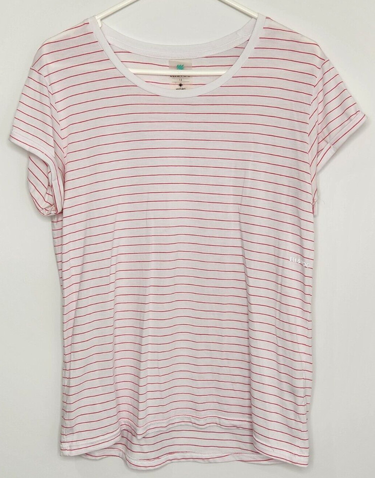 ELL & VOO White with pink stripe hydro technology T-Shirt / Tee Sz 12 Women's