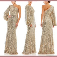NWD $398 IEENA Mac Duggal [ 14 ] Sequined One Shoulder Bishop Sleeve Gown #G1627