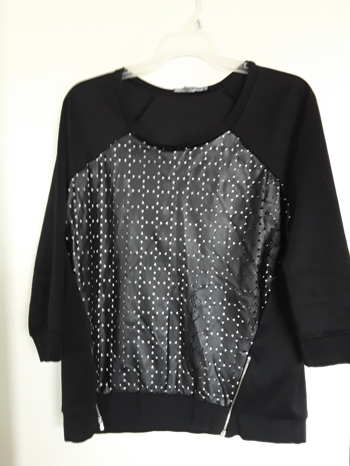 NY Collection Women's Black Side Zip Blouse Top Size L