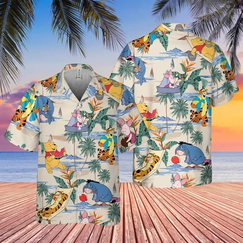 Winnie The Pooh Cartoon Summer Beach Palm Tree 3D HAWAII SHIRT Mother Day Gift