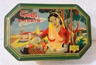 Vintage Old Gola Sweet Adv Beautiful Village Scene Lady Litho Print Tin Box