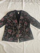 VTG Alex Evenings Black Gold Metallic Shimmery Floral Jacket Sz 1X Dressy Formal