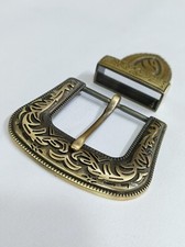 Western 3 piece Buckle set Antique brass unisex buckle Leather Belt Buckle 1.5"