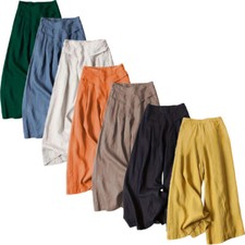 Womens Culottes Breathable Leg Pants Palazzo Trousers Daily Versatile Linen