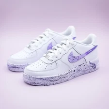 Air Force 1 Custom Lilac Light Purple Splatter Swoosh White Shoes Mens Womens