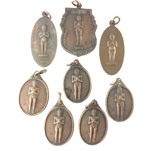 8 COINS AI-KAI Wat Jedee MAGIC Ghost BOY Luck WEALTH Rich LOVE Power Thai Amulet