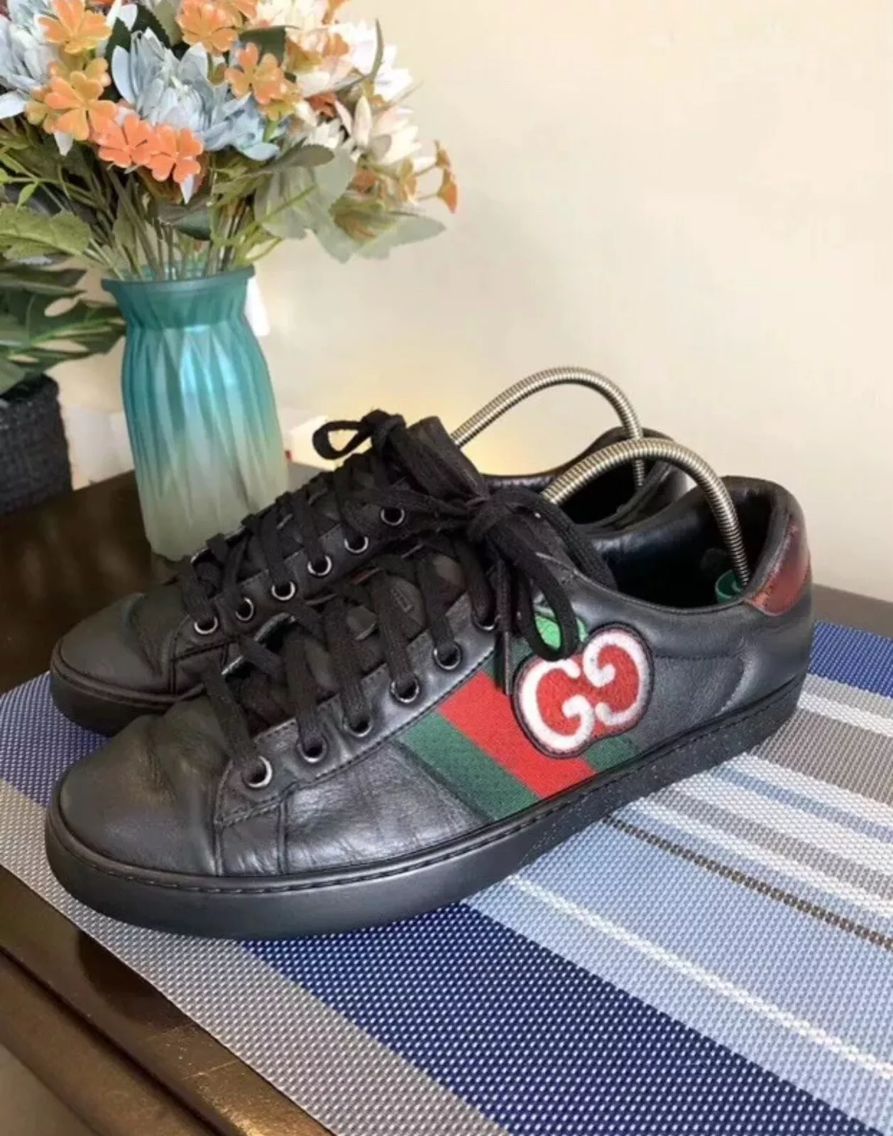 Chaussures GUCCI homme blanc 611376 Ace GG Apple cuir de veau baskets États Unis 6,5