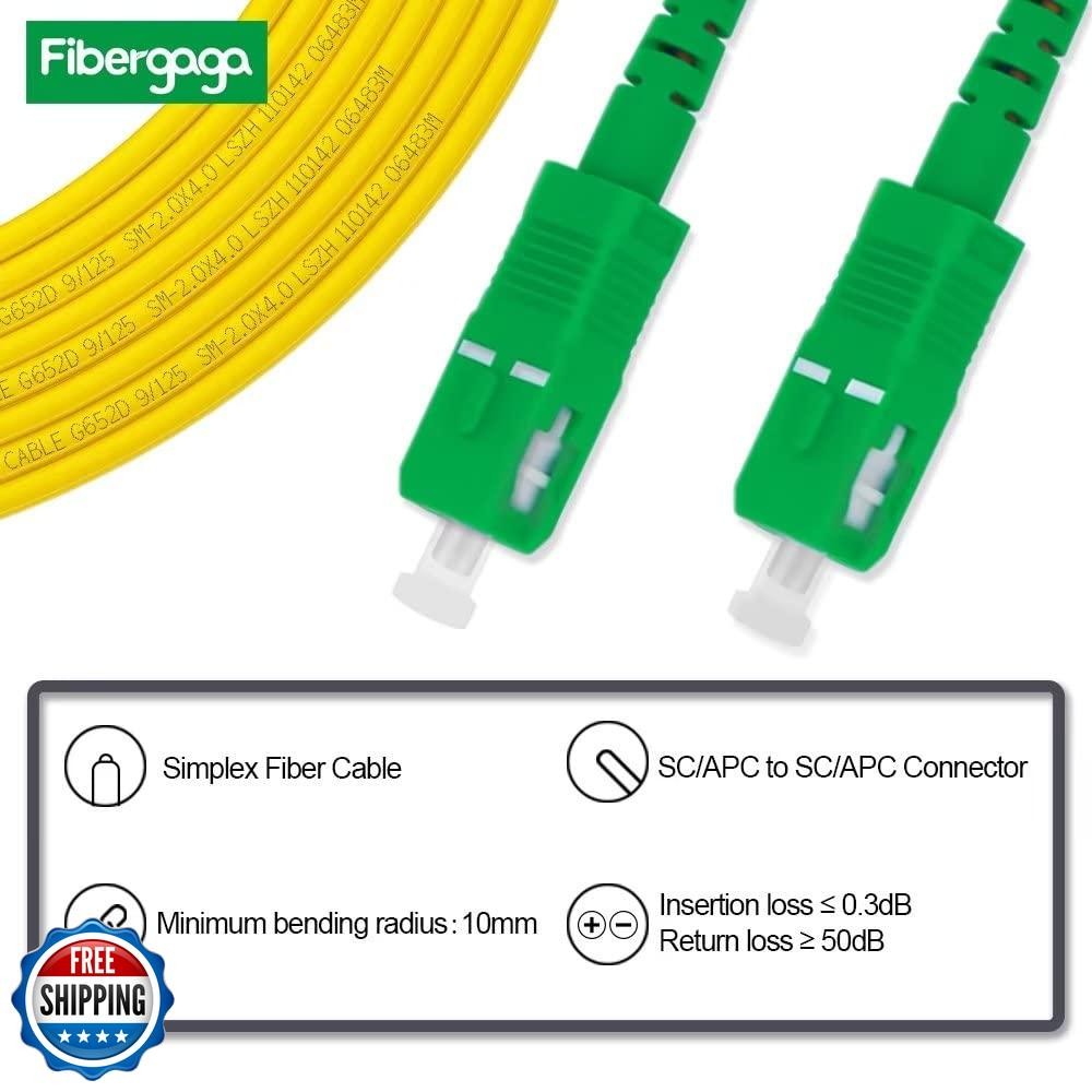 Fibergaga-15m(50ft) OS2 SC/APC to SC/APC Fiber Patch Cable Single