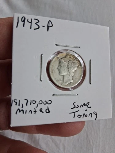 1943 - P Mercury Dime 90% Silver Grade VG With Some Toning