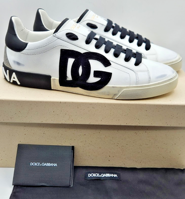 Dolce Gabbana Portofino Vintage Men's White/Black Leather Sneakers