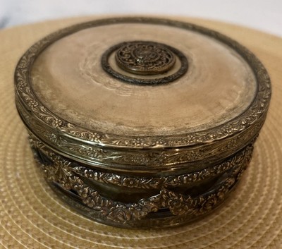 Apollo Vanity Powder Jar Jewelry Trinket Box Gilt French Metal Ormolu Antique