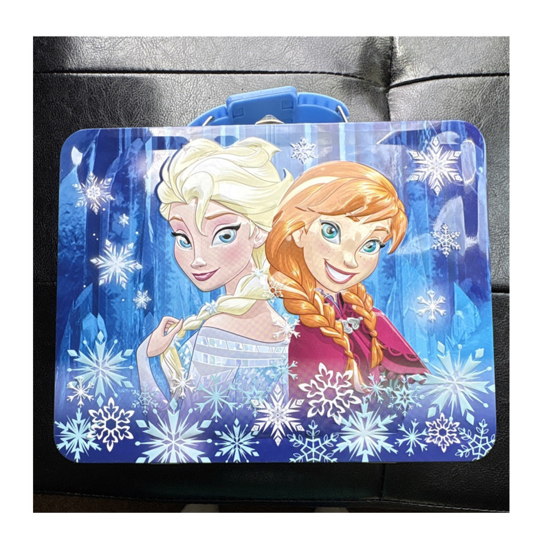 Disney Frozen Elsa & Anna Metal Lunchbox Tin Case Blue Snowflake Design
