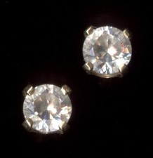 14K Solid Yellow Gold 3.5mm Round Clear Crystal CZ Solitaire Stud Earrings kM