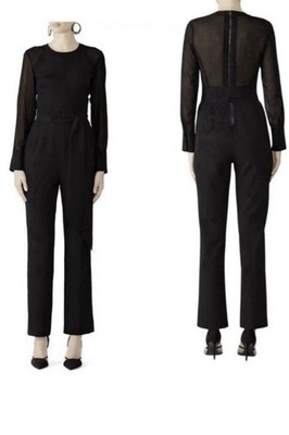 Rachel Roy Black Chiffon Sleeve Back Straight Leg Jumpsuit Romper Women Sz 10