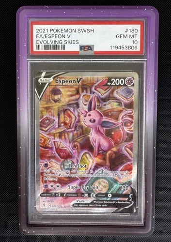 Pokemon 2021 SWSH07 Evolving Skies Espeon V 180/203 Alt FA Holo PSA 10