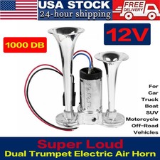 Dual Trumpet Horn Kit 12v 1000db Chrome For Suv Truck Boat Car Motorcycle 