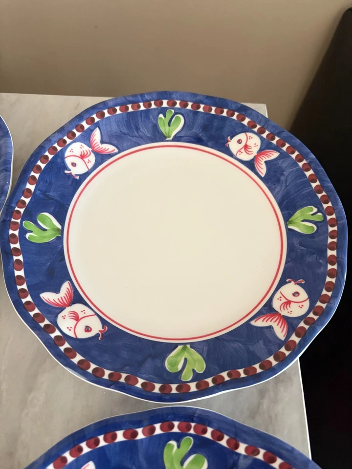 Juego de 4 platos de ensalada Vietri Melamina Campagna Pesce Fish Border - LEER MÁS ABAJO Foto 2 de 3