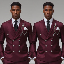 Burgundy Men's Suit Business Formal Prom Double Breasted Evening Tuxedo Jacket