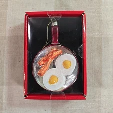 North Spruce Lane Eggs & Bacon Frying Pan 4.5" Glass Ornament New