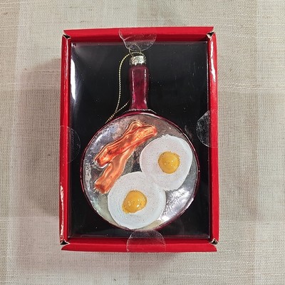 North Spruce Lane Eggs & Bacon Frying Pan 4.5'' Glass Ornament New