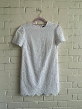 Zara White Eyelet Puffed Sleeve Mini Dress Size S Lined Cotton 32” Long EUC
