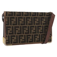FENDI Zucca Canvas Shoulder Bag Black Brown Auth 176273