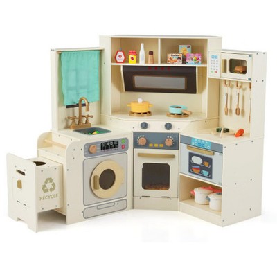 Corner Kitchen Toys with Lights and Sounds with Pull-out Trash Can and Stoves-Of