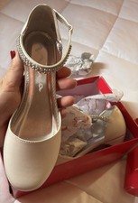 Zapatos Nina de cuero blanco para niña grande estrás Mary Jane tacón sin marcas 1