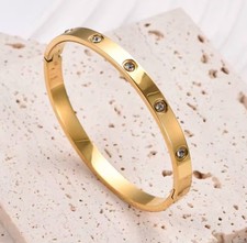 Gold Plated Bracelet Women Stainless Steel Polished Bangle Luxury 18K
