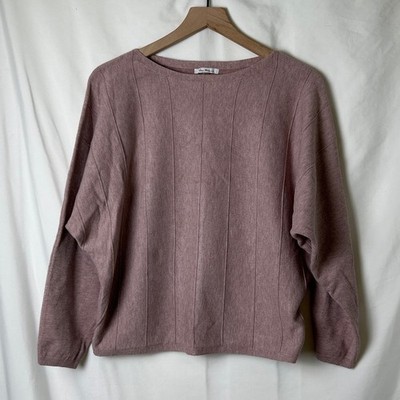 Vila Milano Womens Wool Blend Rose Pink Boatneck Dolman Sleeve Sweater Size L
