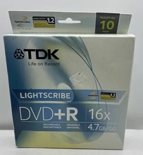 TDK Lightscribe DVD+R 4.7GB 16X Blank Discs 10 Pack Spindle New Sealed