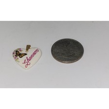 Shannon Heart Shaped Kiln Fired Porcelain Metal Bail Pendant  Butterfly graphic