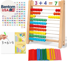 Wooden Abacus for Kids Math - 10-Row Counting Toy with 100 Beads, Number Cards