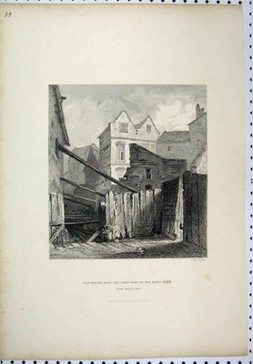 Original Old Antique Print C1880 Houses Open Part Fleet Ditch Street Scene 19th