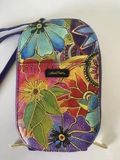 Monarque Small Crossbody Purse Laurel Burch Blossoming Florals 8”X 5” 