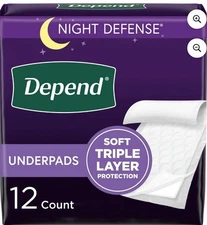 Twelve 12 Pack DEPEND BED PROTECTORS UNDERPADS Tri-Lock Triple Layer Protection