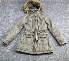 Abercrombie Kids Girls Olive Green Faux Fur Utility Jacket Coat Parka Size Small
