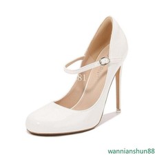 Women's Formal Shiny Faux Leather Pumps Ladies High Heel Buckle Strap Prom Shoes