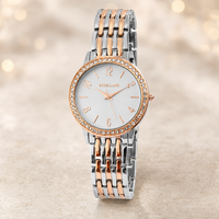Excellanc Frauen Armbanduhr Analog Damen Uhr Bicolor Strasssteine Metallarmband
