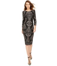 Betsy & Adam Womens Baroque Glitter Sheath Dress, Black, 6