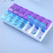 Weekly Travel Pill Organizer Box 7 Days 14 Grids Container Medicine Vitamins