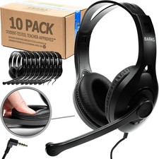 Classroom Headphones With Microphone 10 Pack - On-Ear Bulk Headphones With ...