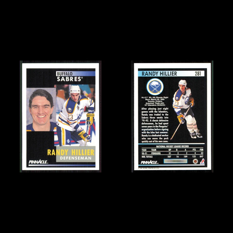 Randy Hillier #281 1991 Pinnacle Buffalo Sabres Hockey Card NHL NM - Image 3 of 3
