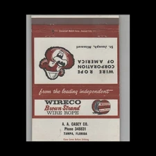 Matchbook Cover Wireco Brown Strand Wire Rope A.A. Casey Co. Tampa, FL