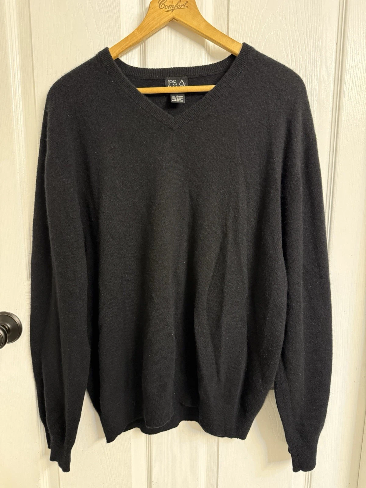 Jos A Bank 100% Cashmere Sweater Black V-Neck Pullover Long Sleeve Men's Large